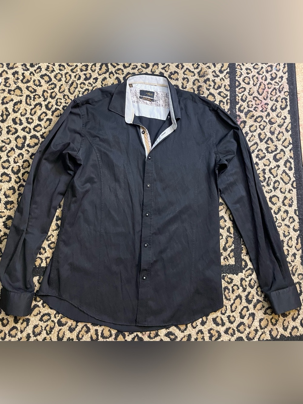 Eight X Premium Buckle Men’s XXL Black Jacquard Slim Fit Button-Up Shirt